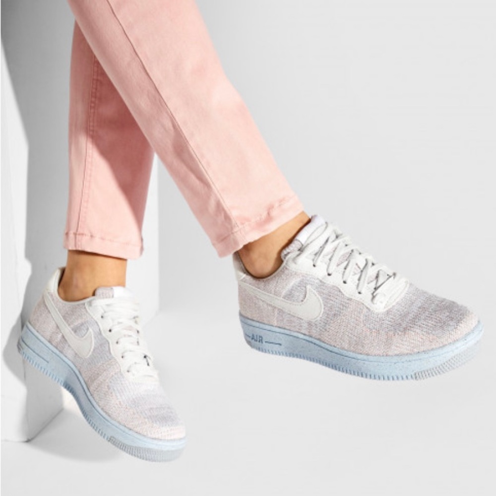 Nike Air Force 1 Crater Flyknit GS White Chambray Blue - Women's Size 7